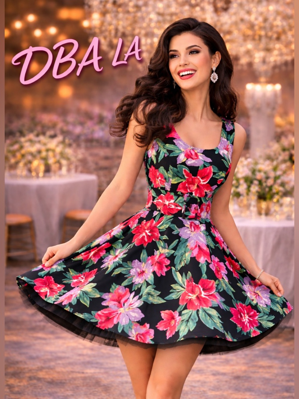 VTG,DBA LA Fit/Flare Dress Bold Print Tulle Belted Rockabilly Party,EUC, Size S